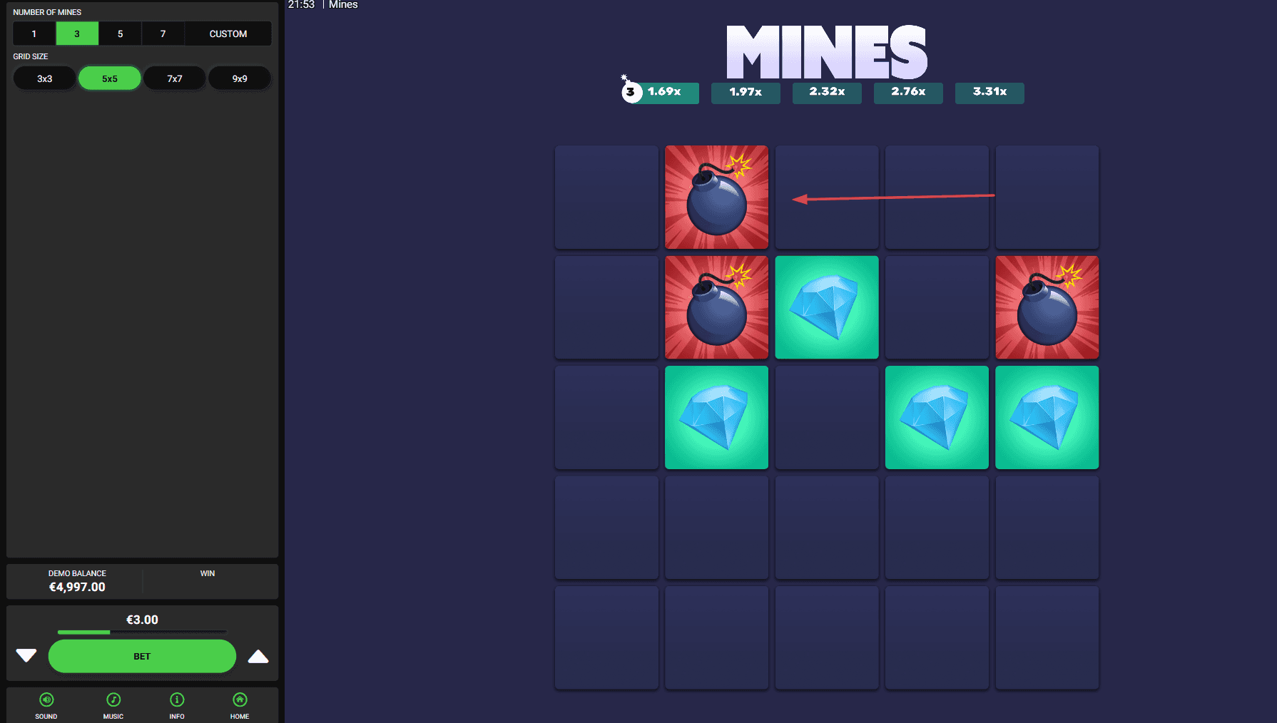 Hit a Mine and End the Round in Mines Dare 2 Win