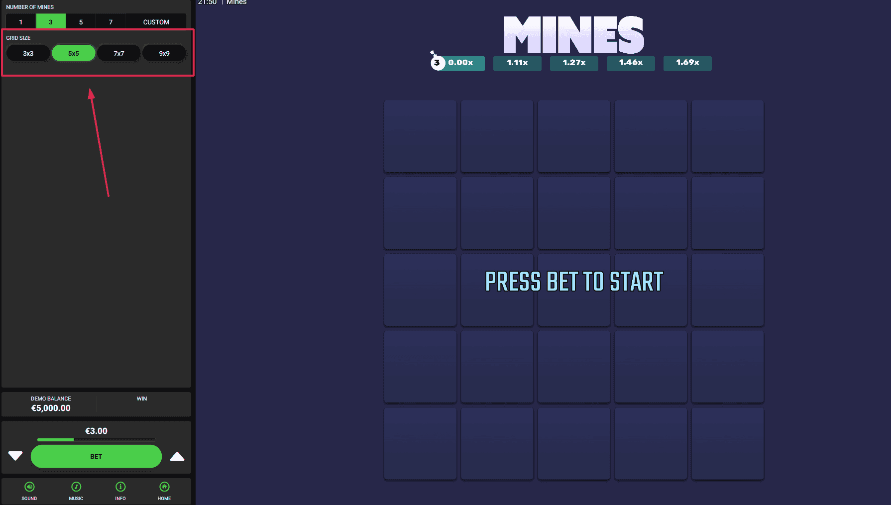 Choose Your Grid Size in Mines Dare 2 Win